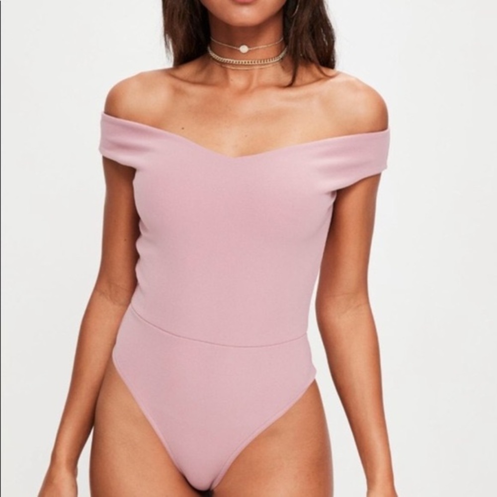 NWOT Missguided Pink Off The Shoulder Bodysuit